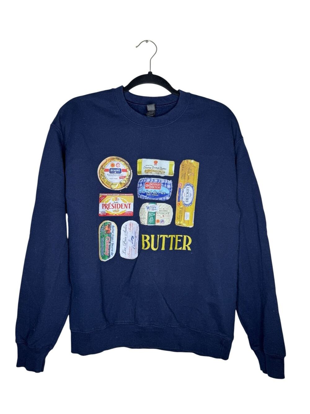 GILDAN / navy blue French butter novelty printed crewneck sweatshirt / M